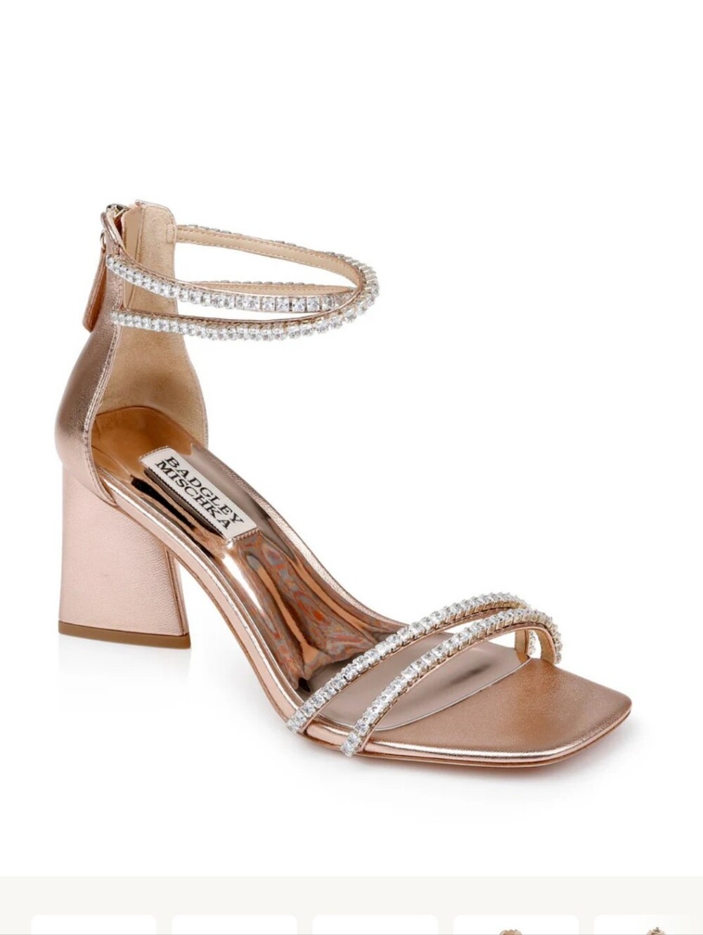 Badgley Mischka Rose Gold Embellished Block Heel Sandal